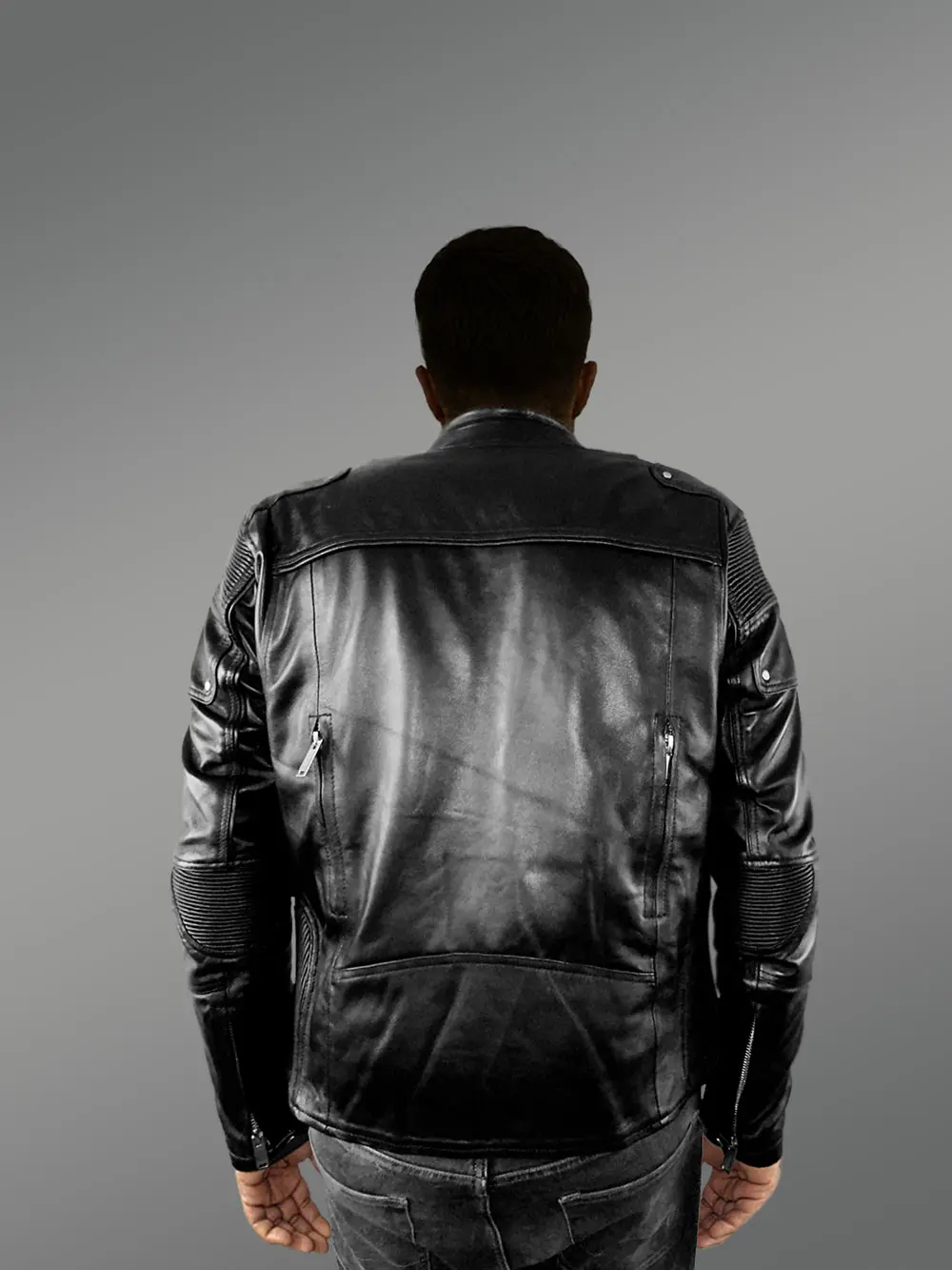 Mens Moto Leather Jacket in Black - Image 5