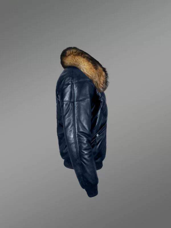 Leather Bomber Jacket with Fur and Quilting Details to Look Sharp at all Times - Image 3