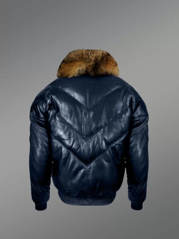 Leather Bomber Jacket with Fur and Quilting Details to Look Sharp at all Times - Image 4