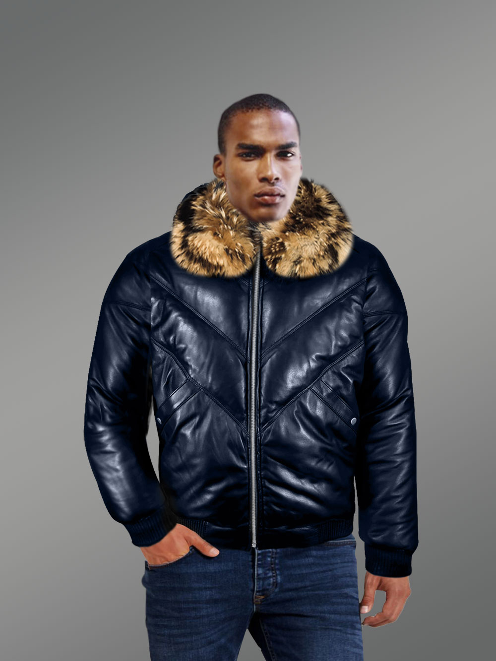 Leather Bomber Jacket with Fur and Quilting Details to Look Sharp at all Times