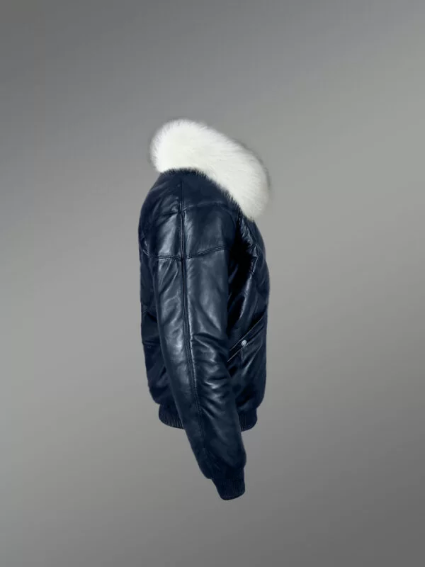 Leather Bomber Jacket with Fox Fur - Image 3