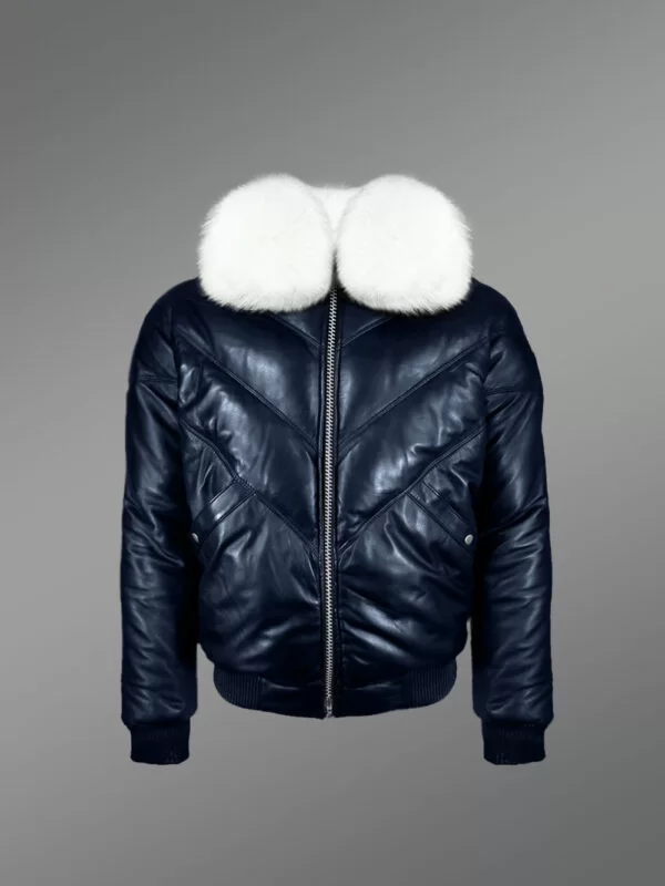 Leather Bomber Jacket with Fox Fur - Image 2