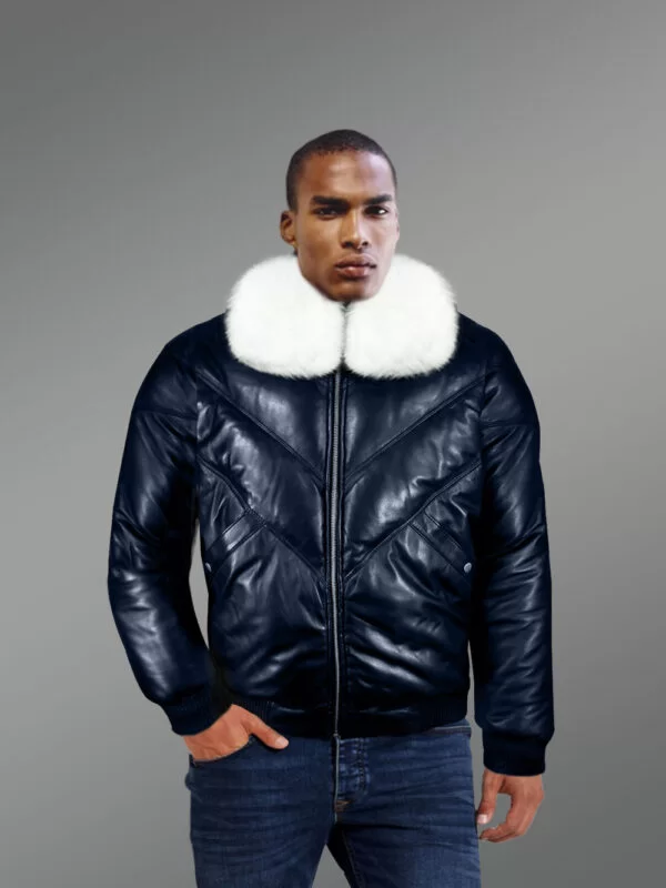 Leather Bomber Jacket with Fox Fur
