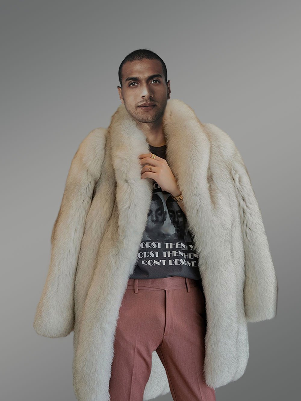 Mens Fox Fur White Coat Brings Unparallel Elegance and Comfort - Image 3