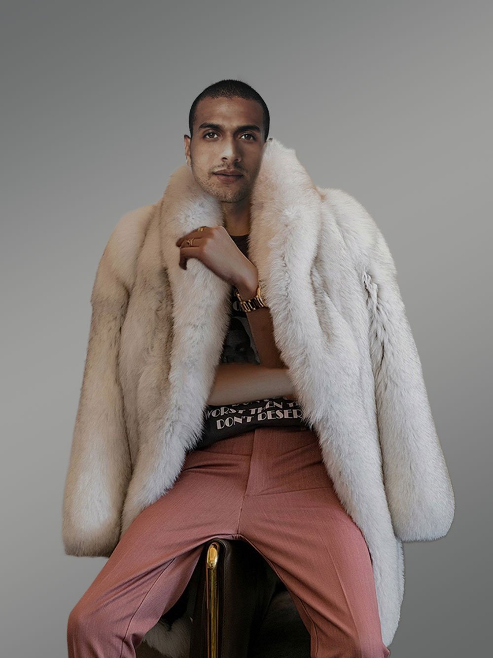 Mens Fox Fur White Coat Brings Unparallel Elegance and Comfort - Image 5