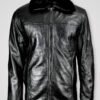 Men's Real Leather Jacket with Detachable Shearling Collar