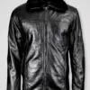 Men's Real Leather Jacket with Detachable Shearling Collar