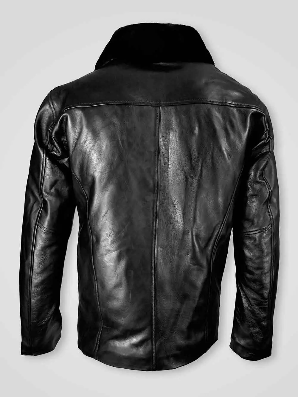 30" Men's Real Leather Jacket with Detachable Shearling Collar - Image 4