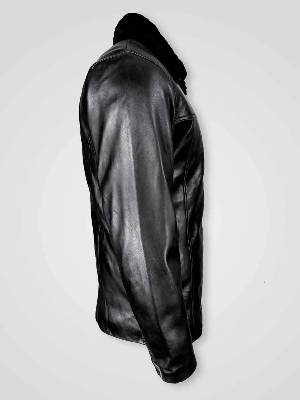 30" Men's Real Leather Jacket with Detachable Shearling Collar - Image 3