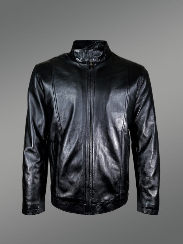 Men's Regular Biker With Mandarin Collar in Black