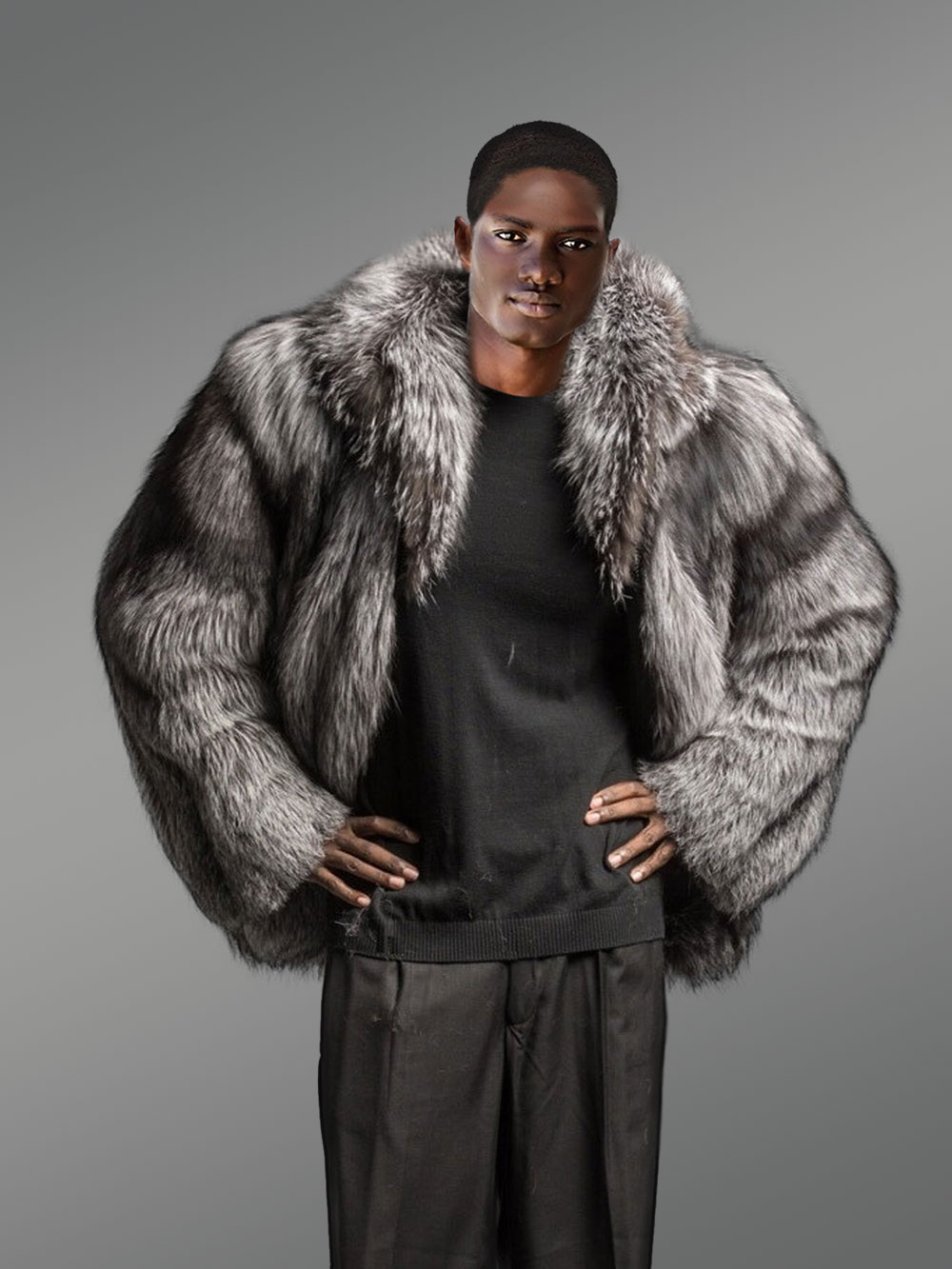Men’s Silver Fox Fur Bomber Jacket