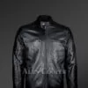 Men’s Stylish Moto Biker Leather Jacket With Quilted Shoulders And Sleeves