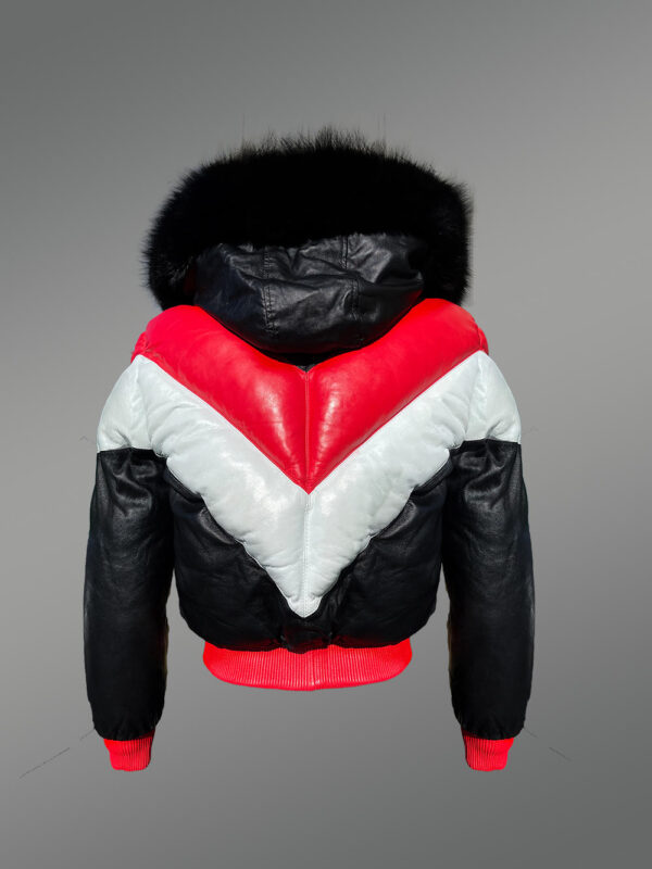 Men’s Stylish V Bomber Leather Jackets with Fur Collar and Zippered-Out Fur Hood