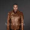 Men’s Tan Real Leather Biker Jacket