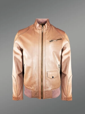 Men’s Taupe Regular Moto Look Bomber Jacket