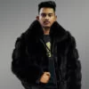 Men’s genuine fox fur paragraph winter coat with comfy collar