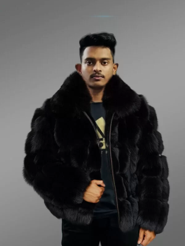 Men’s genuine fox fur paragraph winter coat with comfy collar