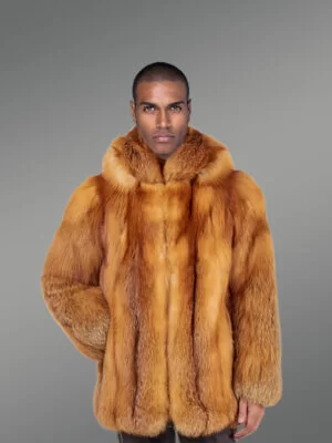 Men’s mid-length dream-soft real fox fur coat with superior warmth