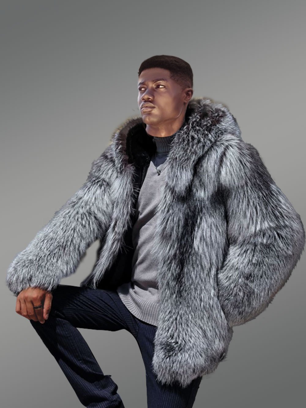 Men’s Silver Fox Fur Bomber - Image 3