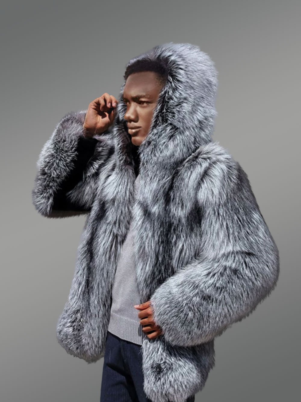 Men’s Silver Fox Fur Bomber - Image 4