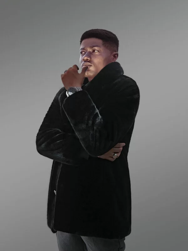 Full Skin Mink Fur Coat with Collar and Lapel for Men - Image 5