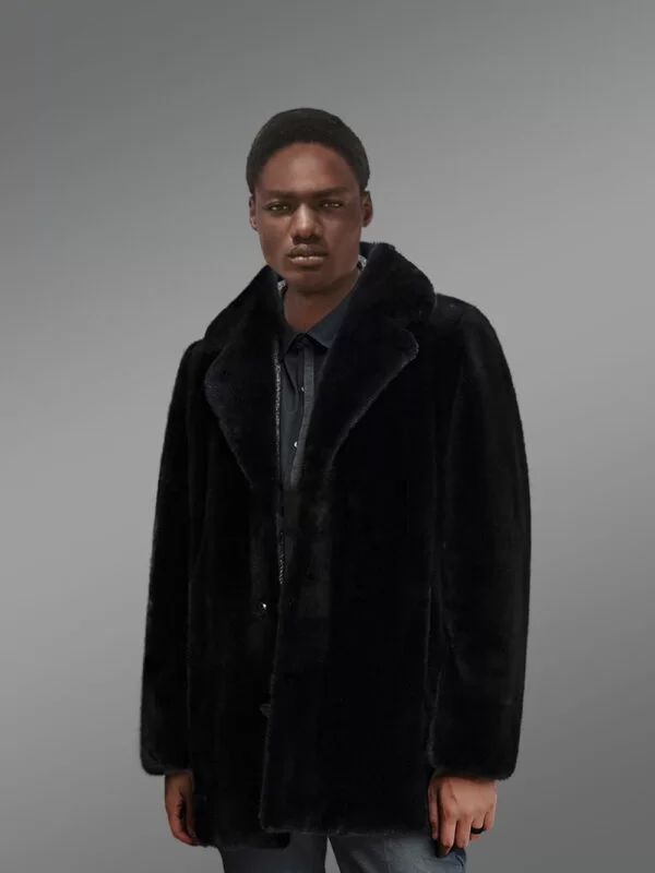 Full Skin Mink Fur Coat with Collar and Lapel for Men