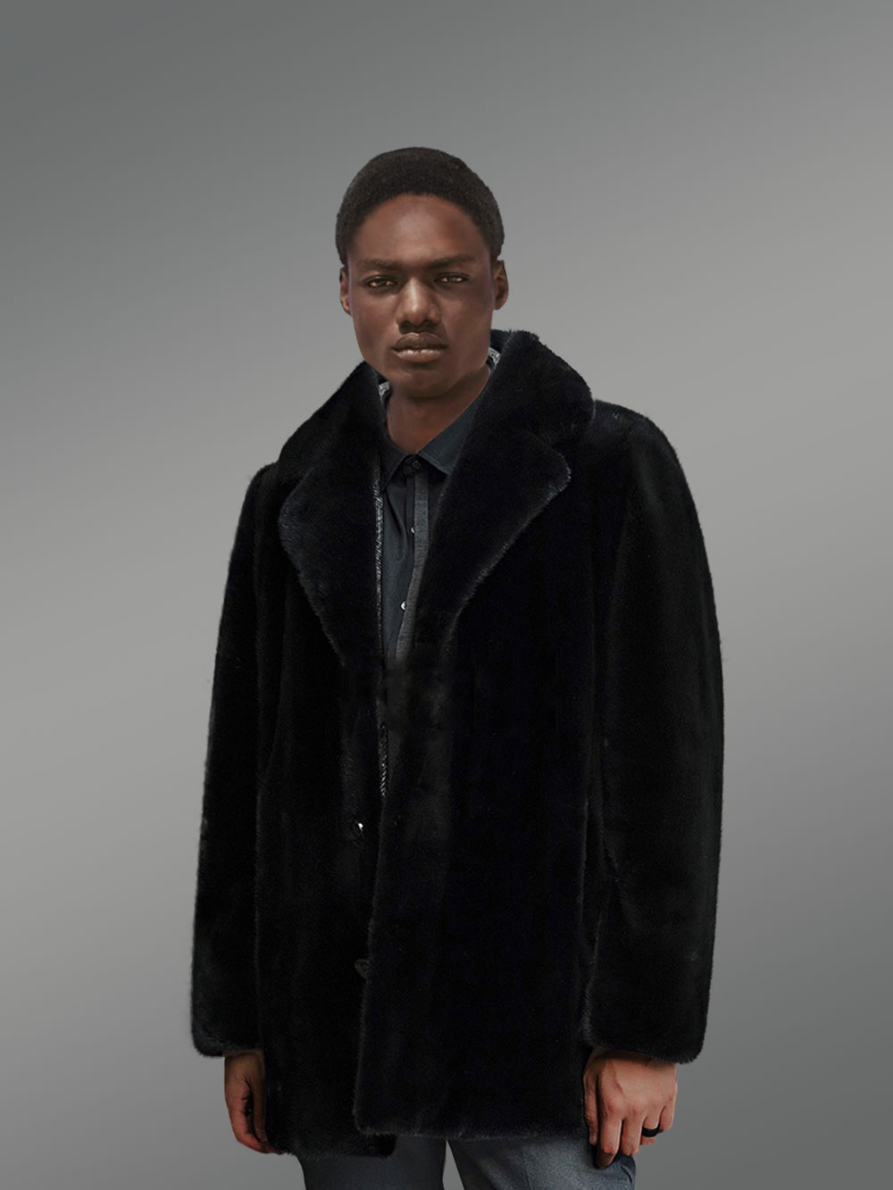 Full Skin Mink Fur Coat with Collar and Lapel for Men