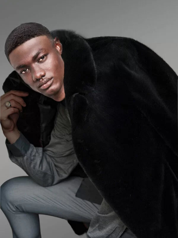 Full Skin Mink Fur Coat with Collar and Lapel for Men - Image 2