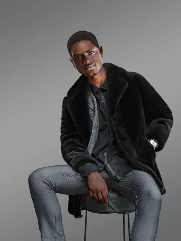 Full Skin Mink Fur Coat with Collar and Lapel for Men - Image 3