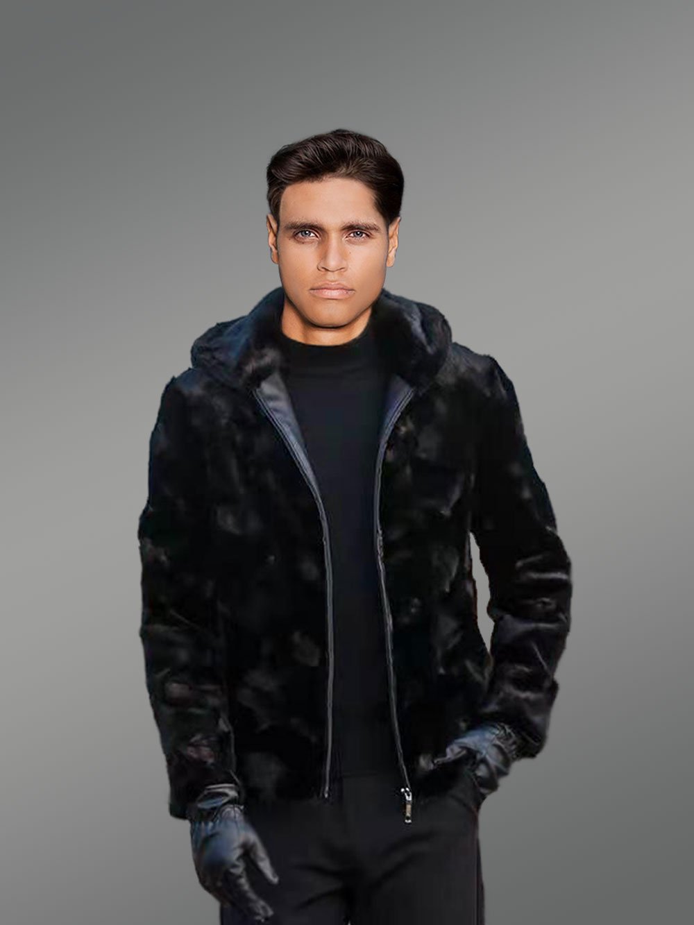 Mink Fur Jacket for Men with Hood - Image 3
