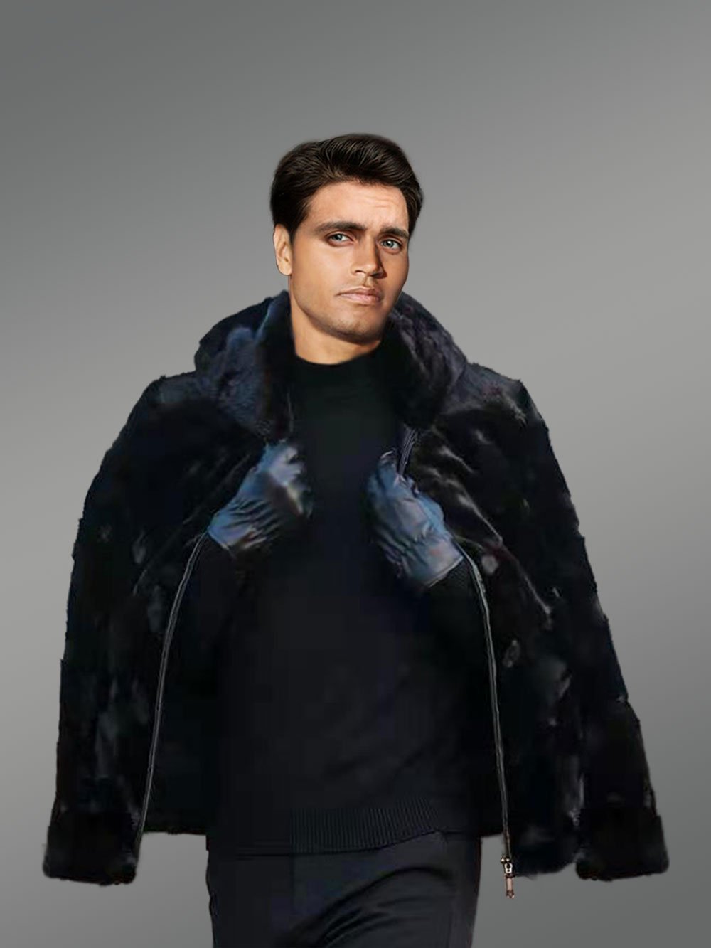 Mink Fur Jacket for Men with Hood - Image 4