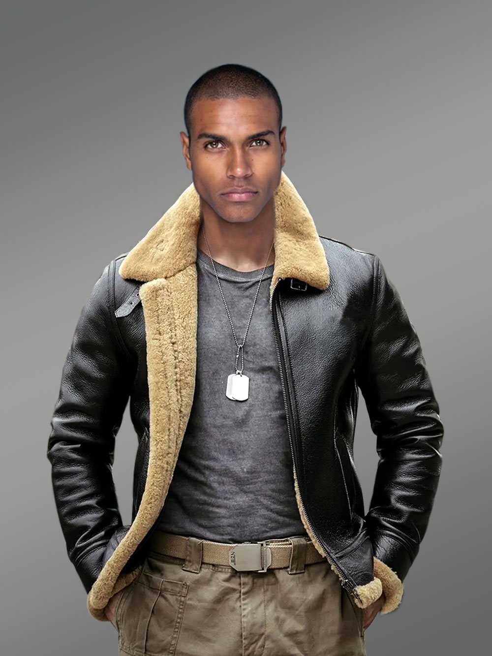 Moto-style Black Nappa Finish Shearling Jacket - Image 2