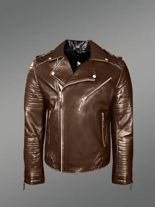 Italian-Finish Leather Biker Jackets For Stylish And Trendy Men In Coffee Color - Image 2