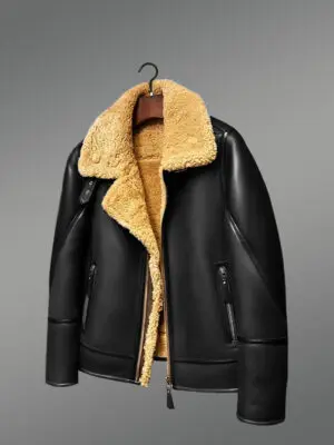 Nappa Shearling Jacket in Black with Patchwork Detailing