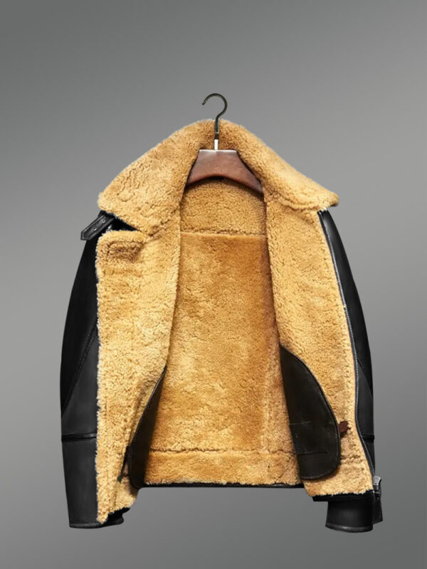 Nappa Shearling Jacket in Black with Patchwork Detailing - Image 2