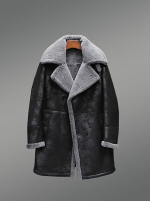 Parka Shearling Coat in Distressed Black for Men