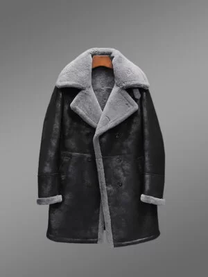 Parka Shearling Coat in Distressed Black for Men