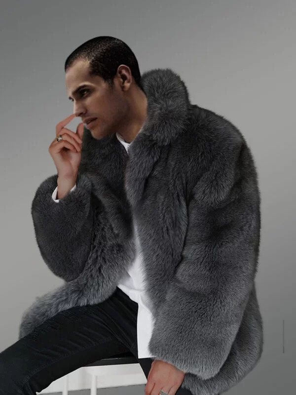 Polar Fox Fur Jacket for Men for In Black - Image 4