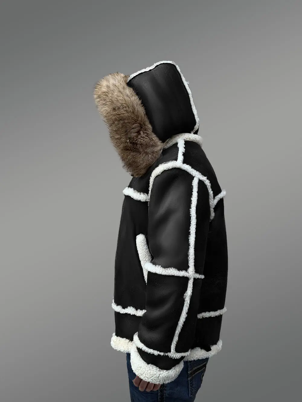 B3 Bomber Styled Premium Black Shearling Jacket - Image 7