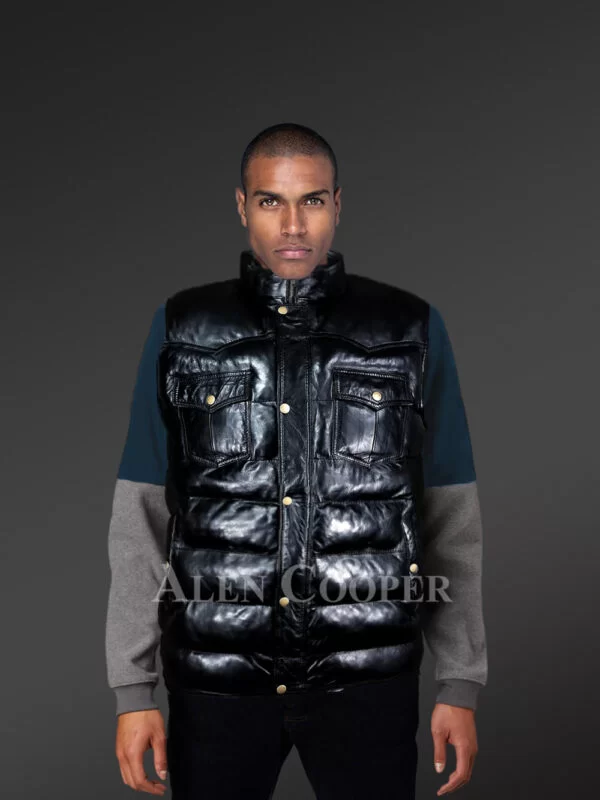 Puffy Leather Bubble Vest Jacket for Men
