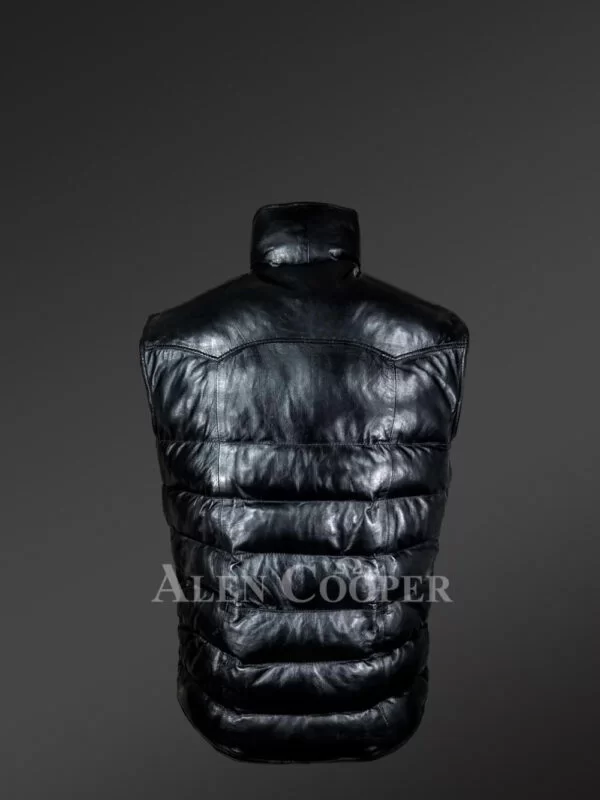 Puffy Leather Bubble Vest Jacket for Men - Image 4