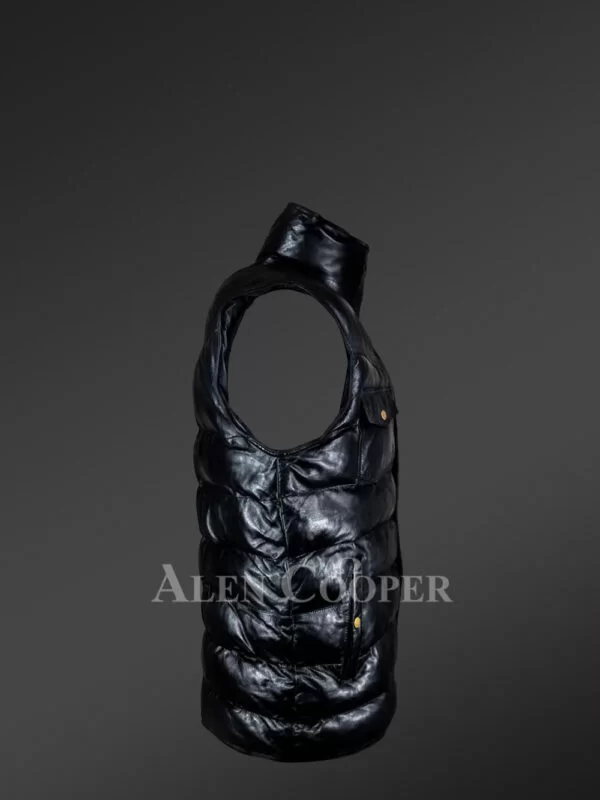 Puffy Leather Bubble Vest Jacket for Men - Image 3