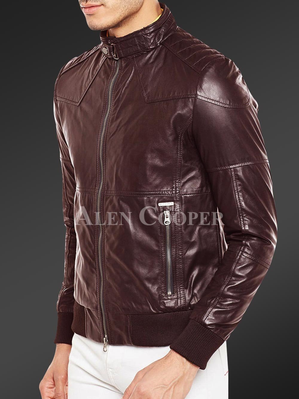 Quilted Slim Fit Real Leather Jacket for Men - Image 7