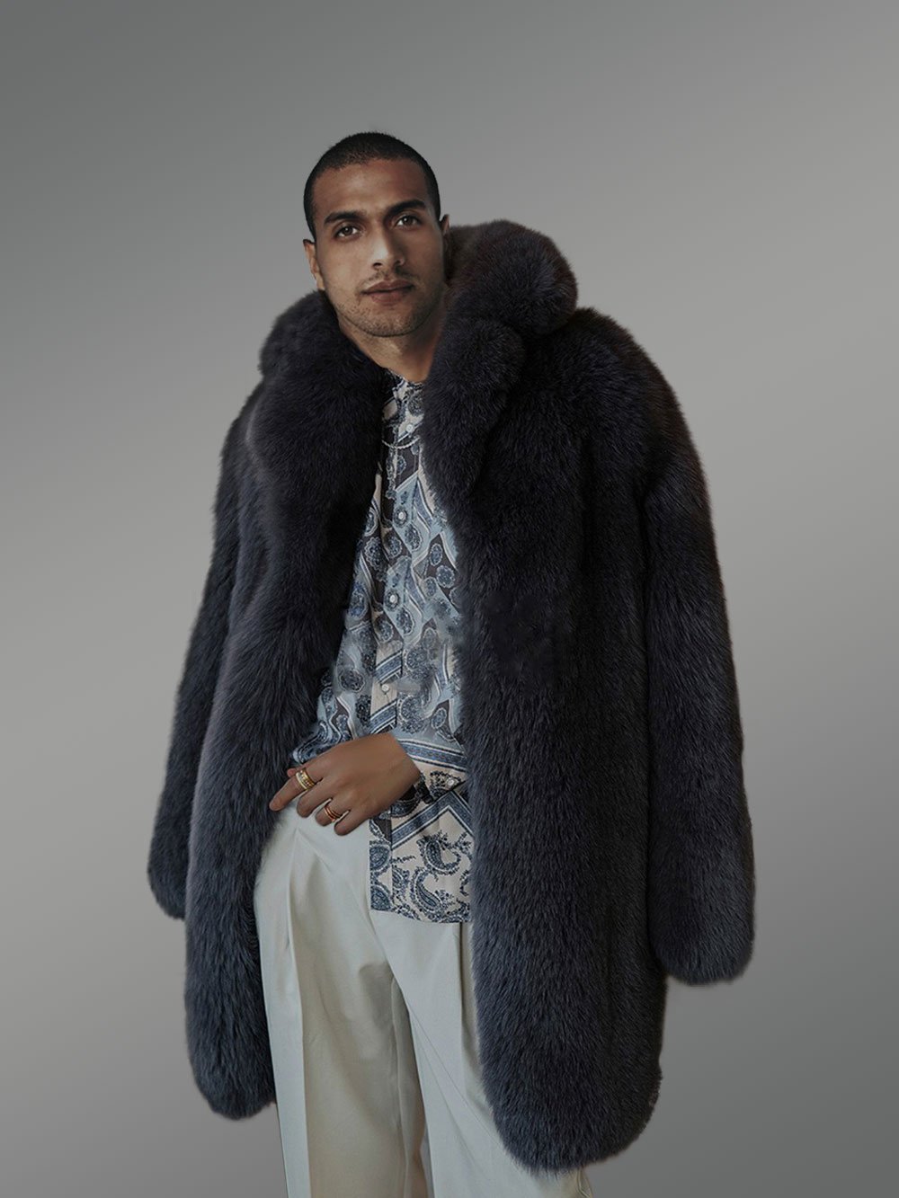 Mens Fox Fur Trench Coat – Magnificent Winter Outfit - Image 3