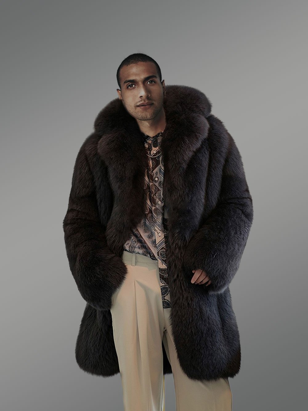 Mens Fox Fur Trench Coat – Magnificent Winter Outfit - Image 4