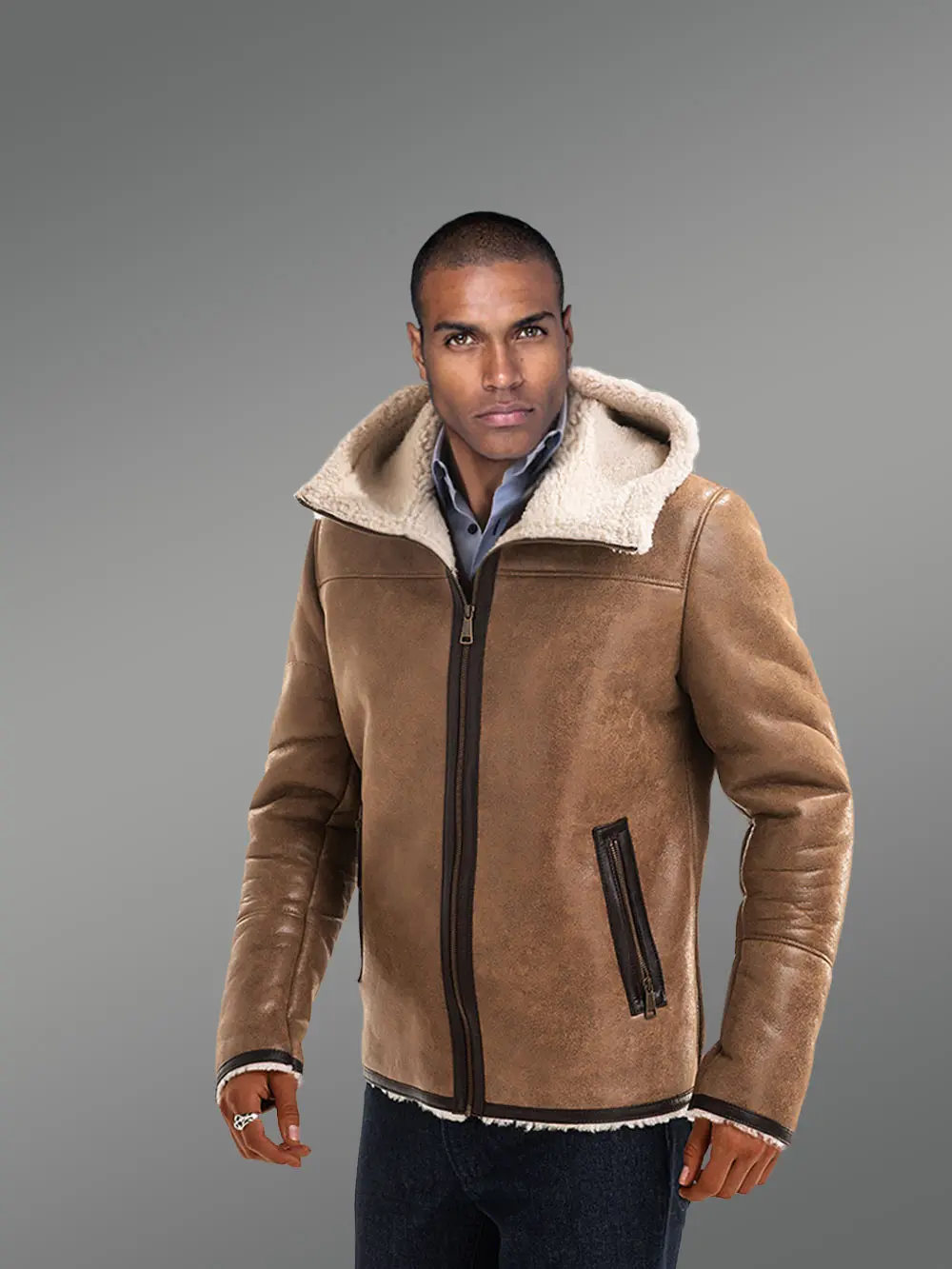 Men’s Real Stylish Shearling Jackets in Brown - Image 2