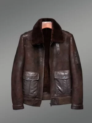 Red-Brown Aviator Bomber Style Shearling Jacket