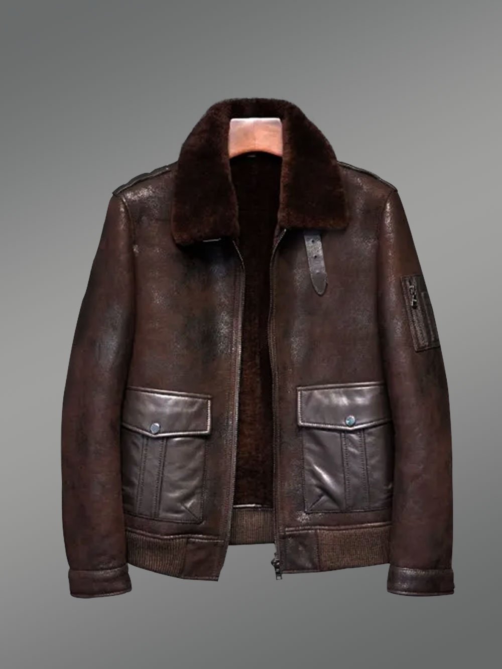 Red-Brown Aviator Bomber Style Shearling Jacket