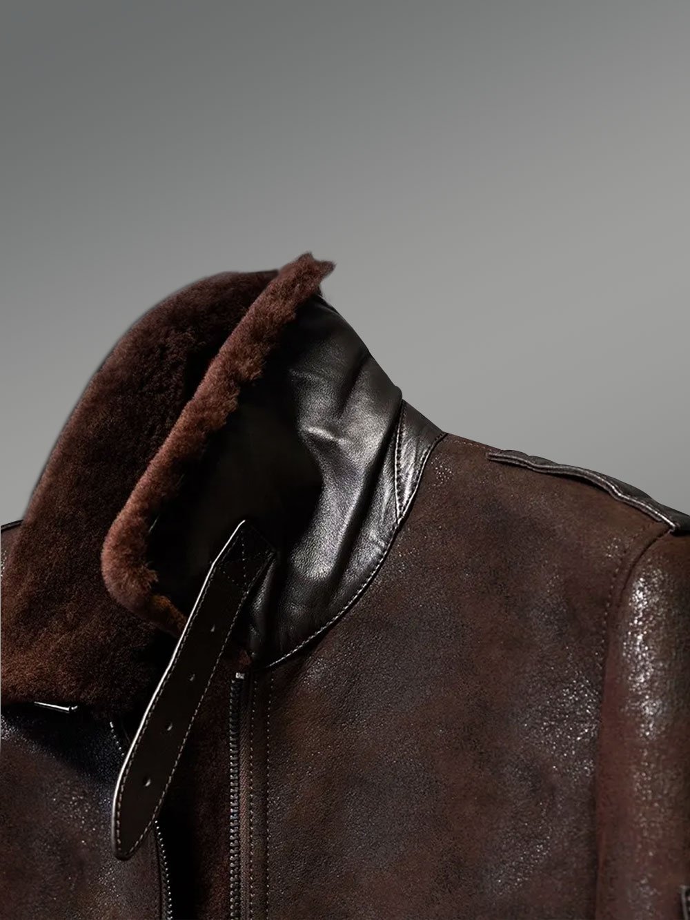 Red-Brown Aviator Bomber Style Shearling Jacket - Image 4