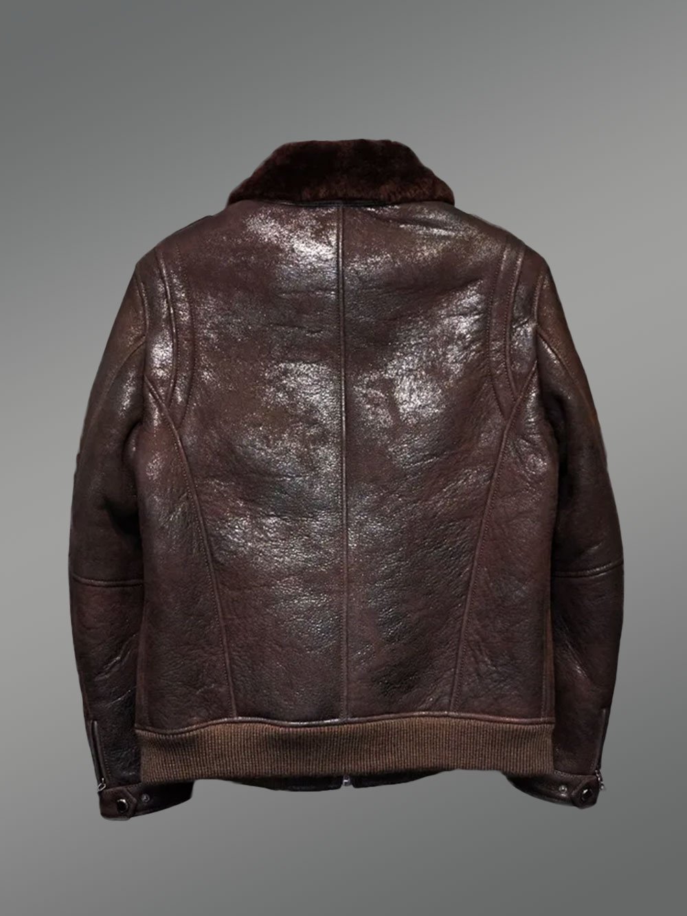 Red-Brown Aviator Bomber Style Shearling Jacket - Image 3